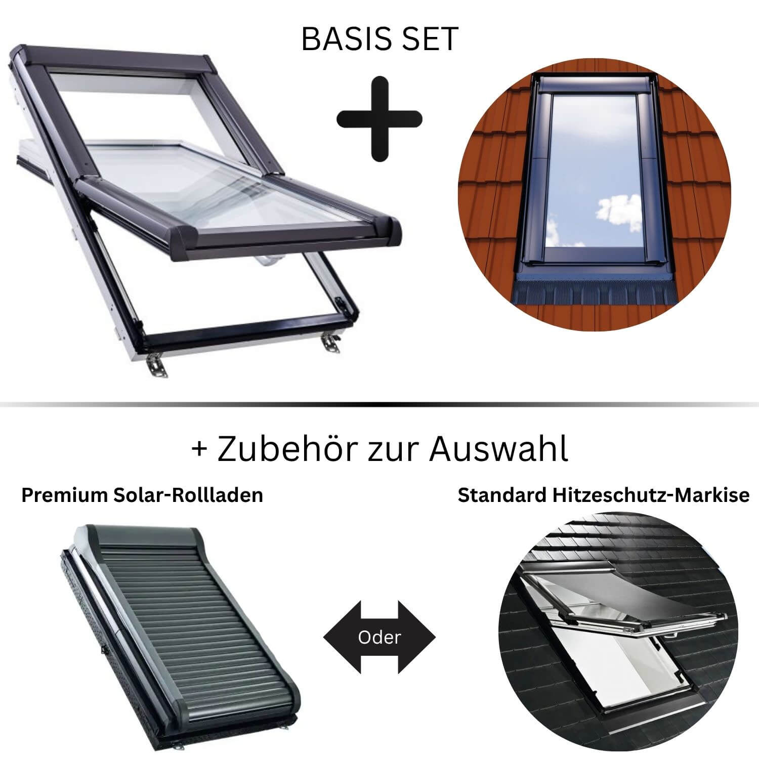 HOME4U Dachfenster Komplett-Set Kunststoff (inkl. Eindeckrahmen od. Sonnenschutz)